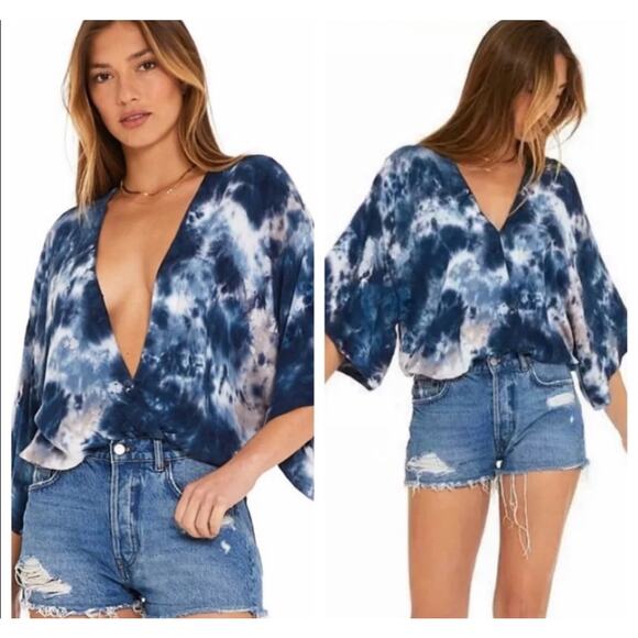 Young Fabulous & Broke Tia Tie Dye Kimono Crop Top Size Large Pink Peach - Picture 9 of 9